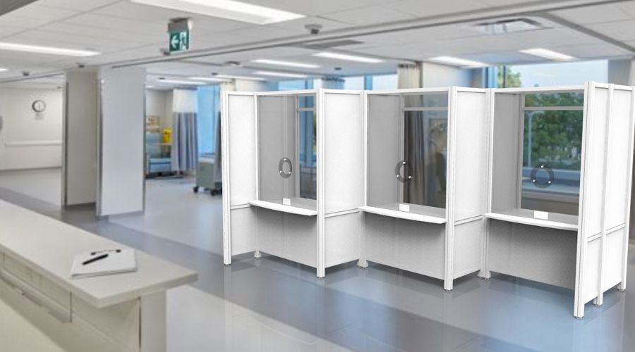 Connected COVID-19 Screening Booths in Offset Configuration