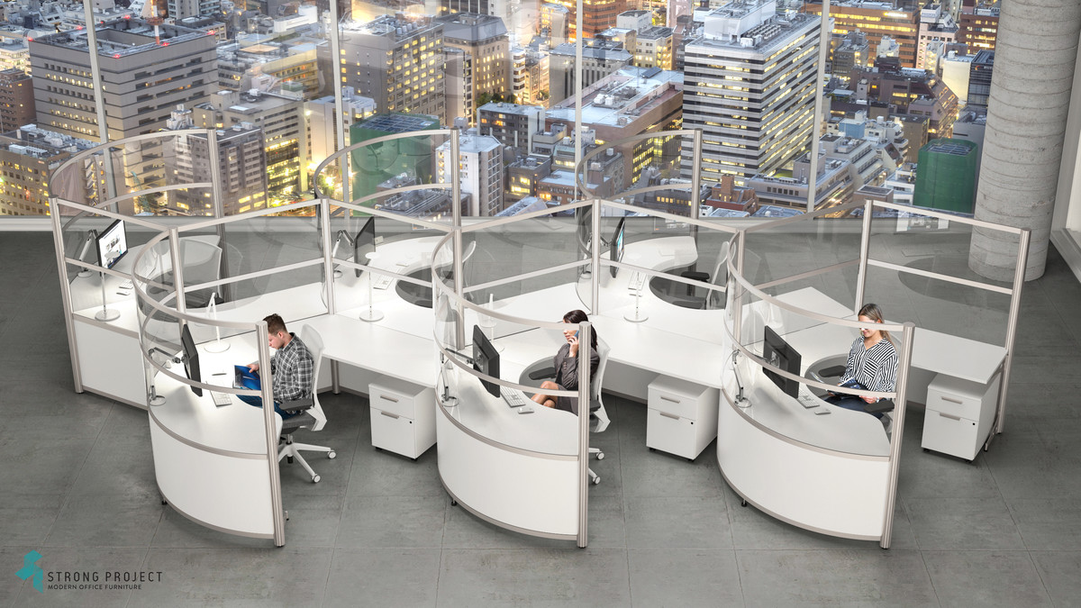 Curved Workstations with Privacy Screens