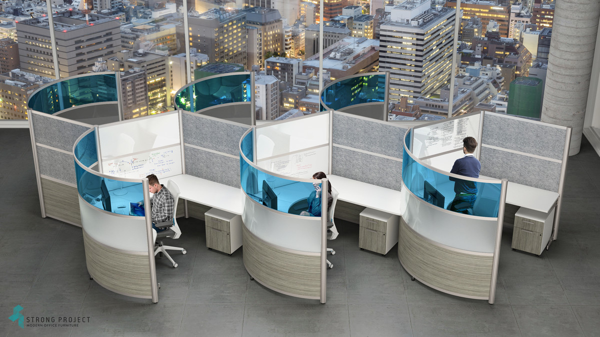 Modern Curved Workstations with Privacy Screens