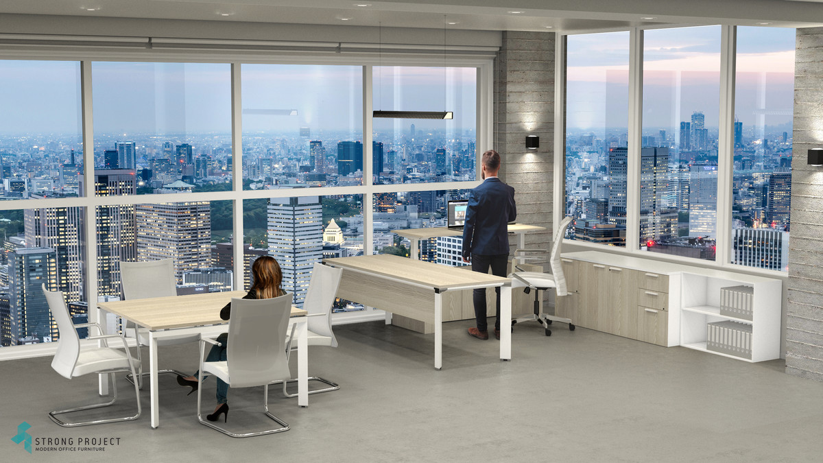 Executive Sit Stand Office Desk Set and Meeting Table