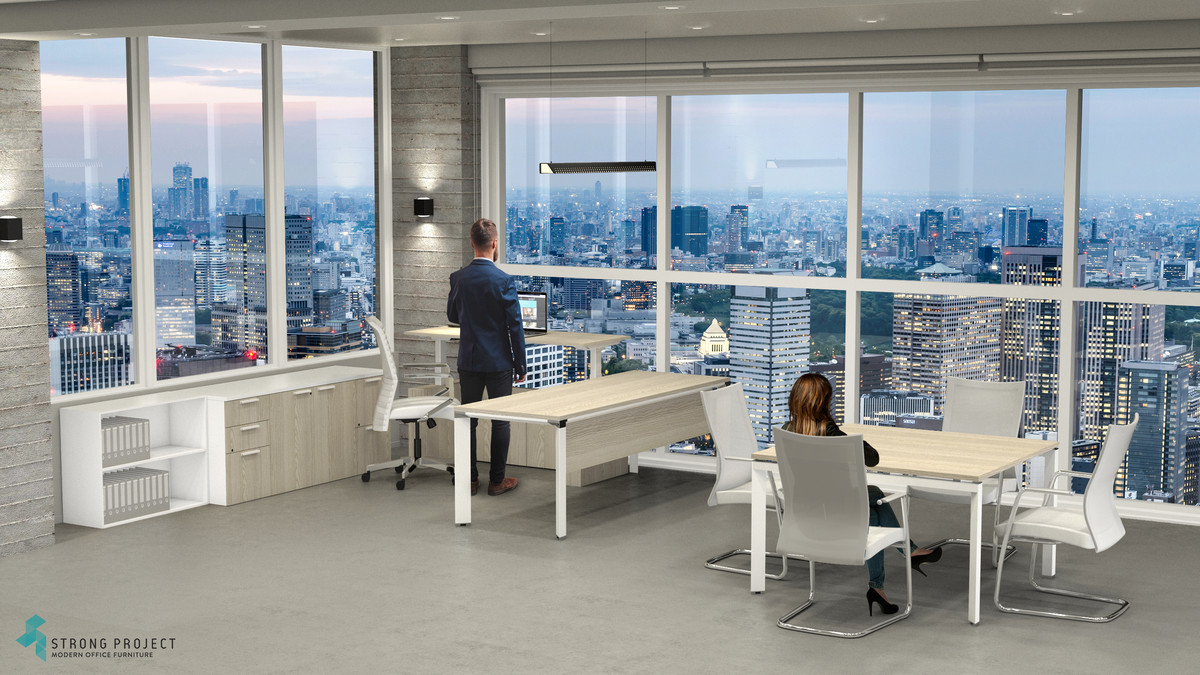 Executive  Adjustable-Height Desk Set and Meeting Table