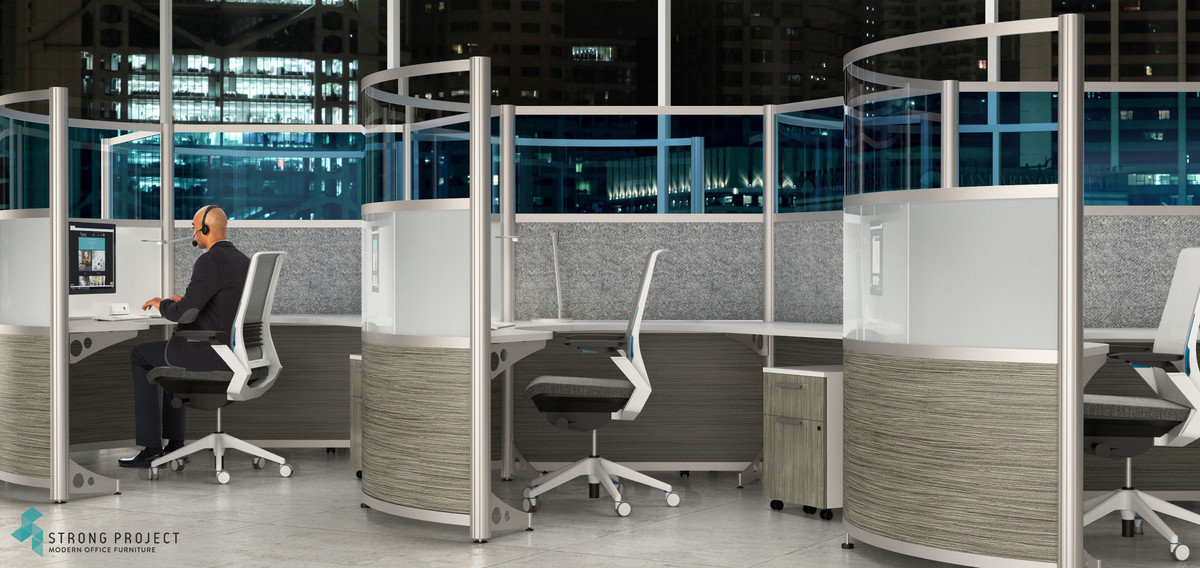Curved Workstations with Privacy Screens
