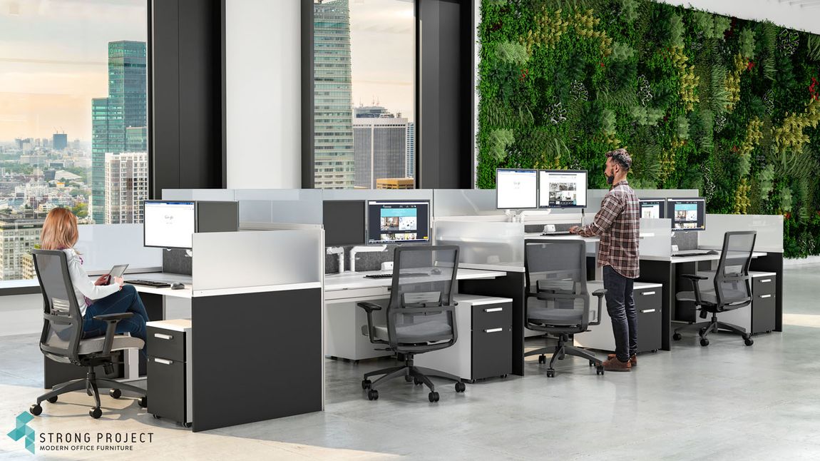 Call Center Cubicles with Height-Adjustable Desks
