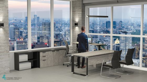 Modern Height-Adjustable Executive U-Shape Desk Set